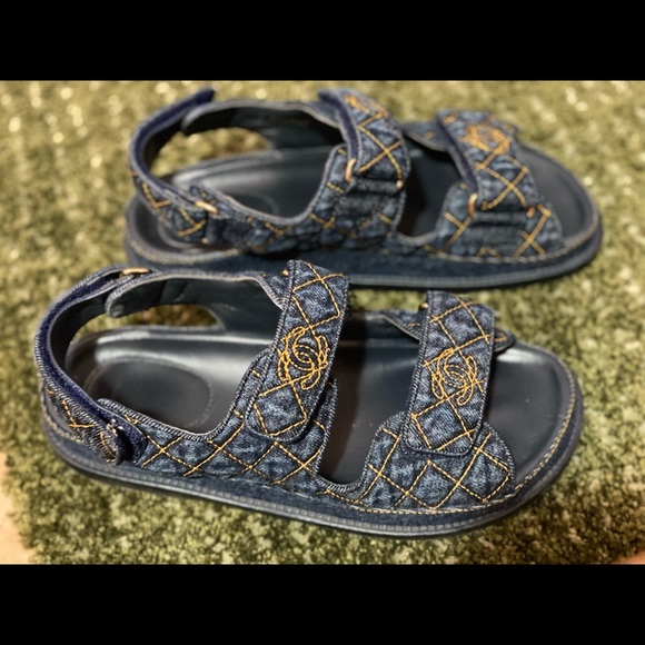 Chanel Denim Gold Quilted Cc Logo daddy sandal - Picture 8 of 13